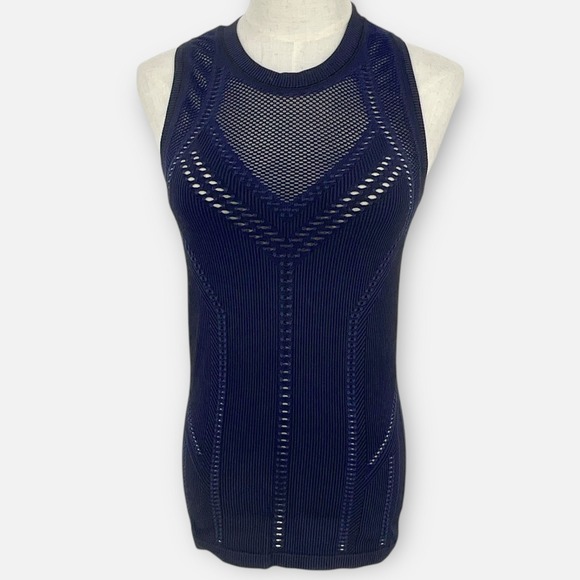 Athleta Tops - Athleta Navy Blue Oxygen Tank Seamless Top lasercut Mesh Athleisure Women's S